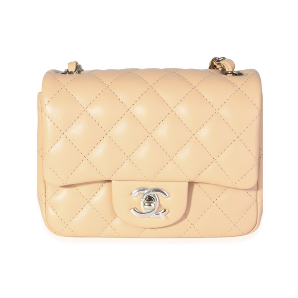Chanel Handbags - Chanel Beige Quilted Lambskin Mini Square Classic Flap Bag